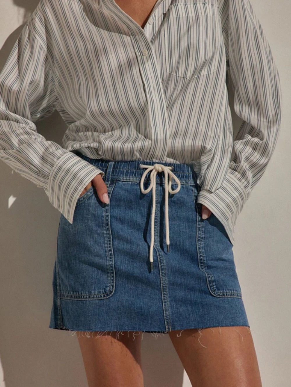 NWT James Perse Drawstring Denim Mini Skirt